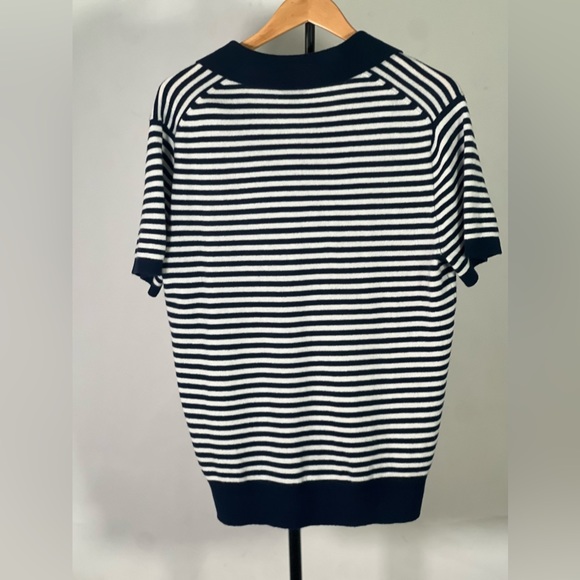 New Jcrew Limited-edition cashmere short-sleeve johnny-collar sweater in stripe - Picture 3 of 4